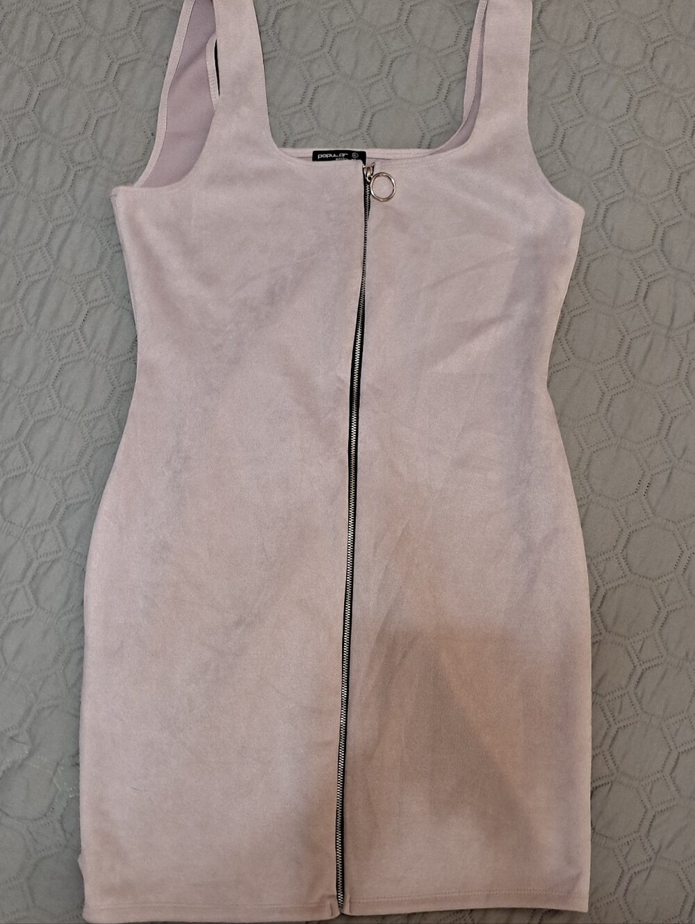 Popular Basics Faux Suede Zip-Front Bodycon Dress - Lavender Sz XL
